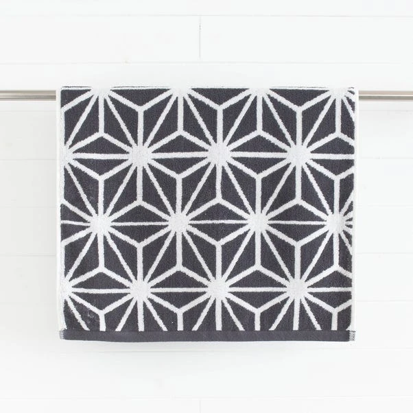 Dunelm Charcoal Geo Towel 4 Dunelm Charcoal Geo Towel - Image 2
