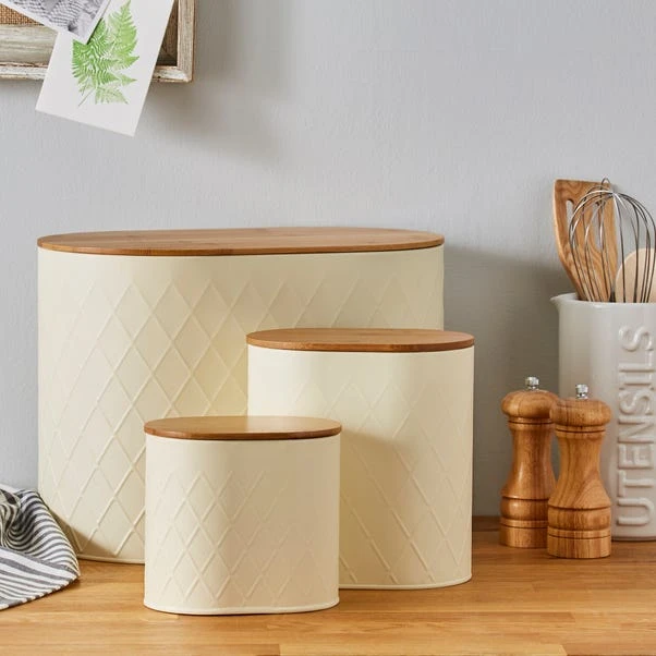 Dunelm Metal Cream Geometric Bread Bin 4 Dunelm Metal Cream Geometric Bread Bin - Image 2