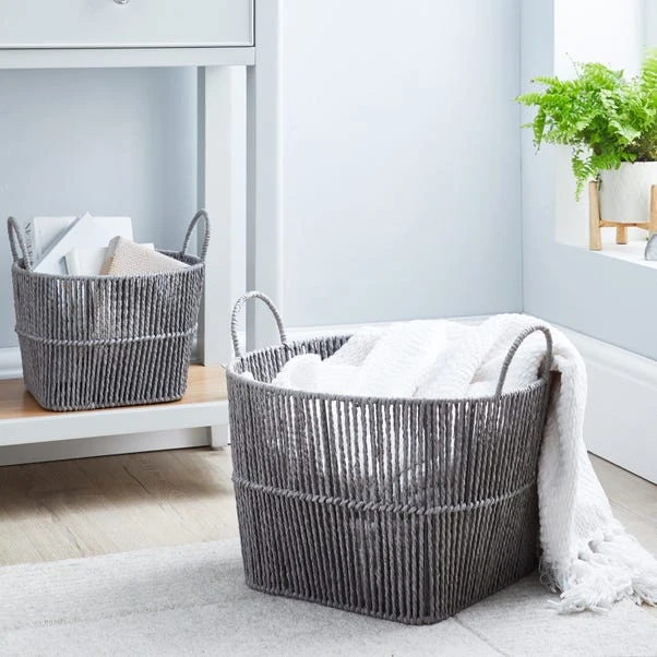 Dunelm Large Grey Woven Storage Basket 4 Dunelm Large Grey Woven Storage Basket - Image 2