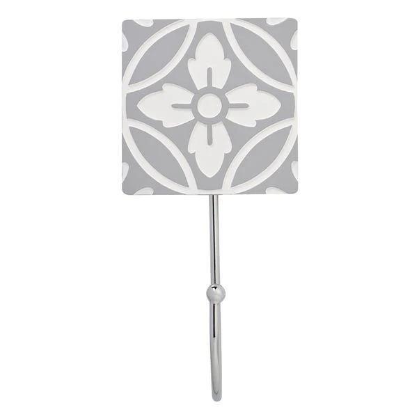 Dunelm Geo Tile Grey Floral Hook 4 Dunelm Geo Tile Grey Floral Hook - Image 2