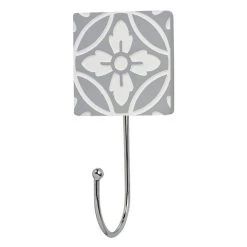 Dunelm Geo Tile Grey Floral Hook 8 Dunelm Geo Tile Grey Floral Hook -Dunelm Sales Store 1000180574 alt02