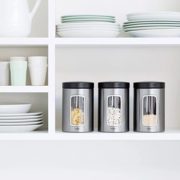Set Of 3 Matt Steel Brabantia Window Kitchen Canisters 3 Set Of 3 Matt Steel Brabantia Window Kitchen Canisters