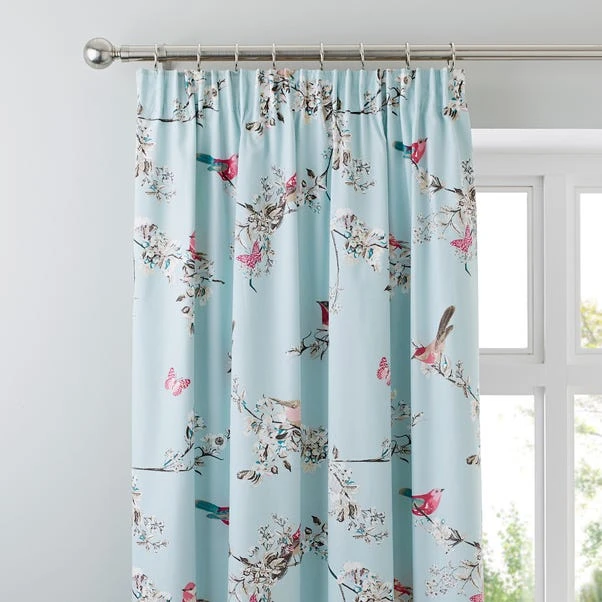 Dunelm Beautiful Birds Duck-Egg Thermal Pencil Pleat Curtains 3 Dunelm Beautiful Birds Duck-Egg Thermal Pencil Pleat Curtains