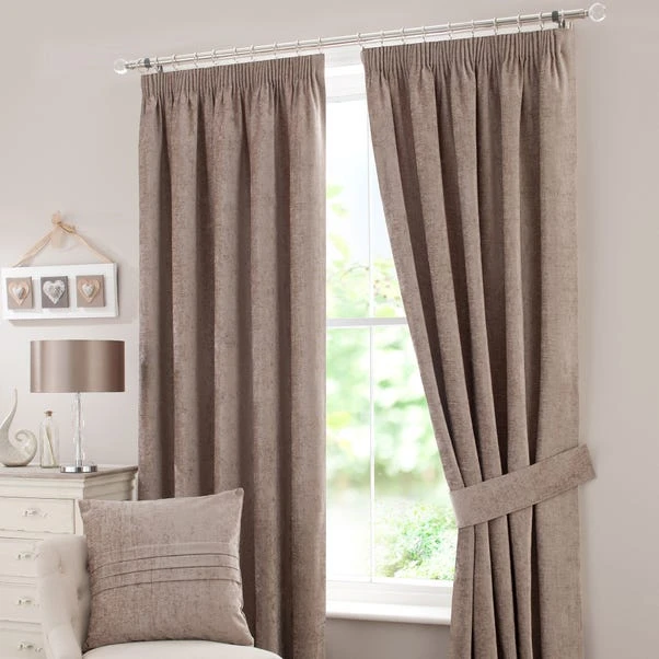 Luxury Collection Chenille Taupe Pencil Pleat Curtains 4 Luxury Collection Chenille Taupe Pencil Pleat Curtains - Image 2