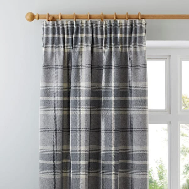 Highland Check Dove Grey Pencil Pleat Curtains 3 Highland Check Dove Grey Pencil Pleat Curtains