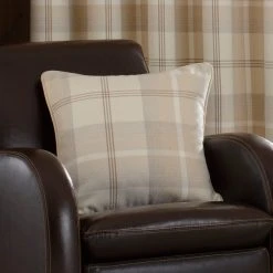 Highland Check Natural Pencil Pleat Curtains -Dunelm Sales Store 30182836 alt07