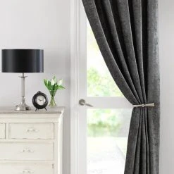 Dunelm Chenille Grey Thermal Pencil Pleat Door Curtain -Dunelm Sales Store 30262195 alt01