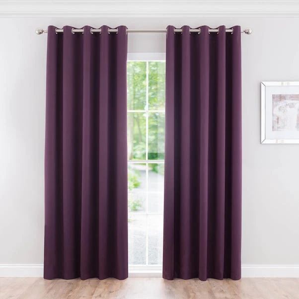 Dunelm Matt Satin Plum Blackout Eyelet Curtains 4 Dunelm Matt Satin Plum Blackout Eyelet Curtains - Image 2