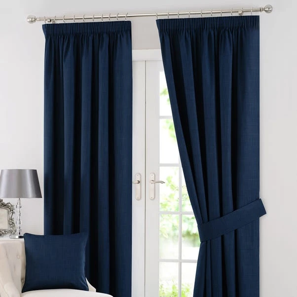 Dunelm Solar Navy Blackout Pencil Pleat Curtains 4 Dunelm Solar Navy Blackout Pencil Pleat Curtains - Image 2