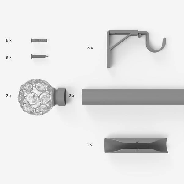 Dunelm Sphere Chrome Eyelet Curtain Pole Dia. 28mm 4 Dunelm Sphere Chrome Eyelet Curtain Pole Dia. 28mm - Image 2
