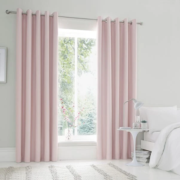 Dunelm Matt Satin Blush Blackout Eyelet Curtains 4 Dunelm Matt Satin Blush Blackout Eyelet Curtains - Image 2