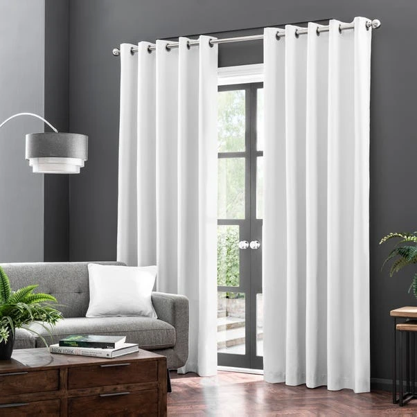 Dunelm Luna Brushed White Blackout Eyelet Curtains 4 Dunelm Luna Brushed White Blackout Eyelet Curtains - Image 2