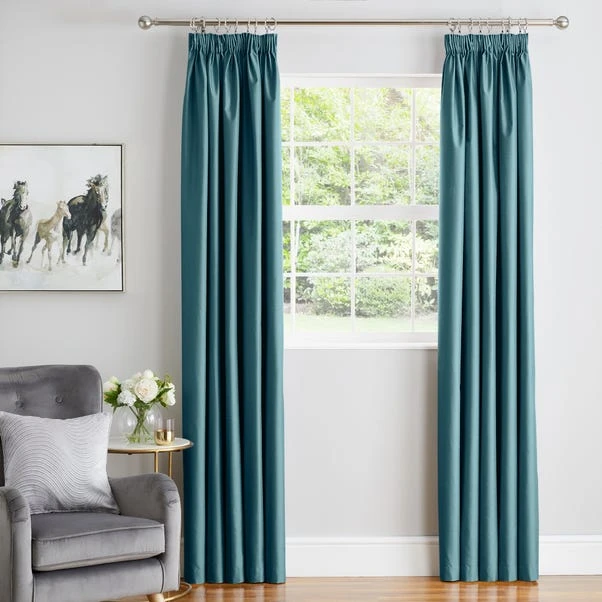 Dunelm Nova Teal Blackout Pencil Pleat Curtains 4 Dunelm Nova Teal Blackout Pencil Pleat Curtains - Image 2