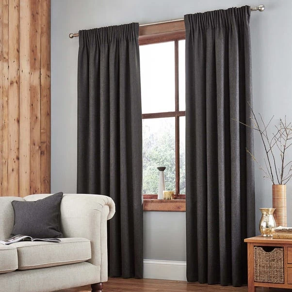 Dunelm Jennings Charcoal Thermal Pencil Pleat Curtains 4 Dunelm Jennings Charcoal Thermal Pencil Pleat Curtains - Image 2