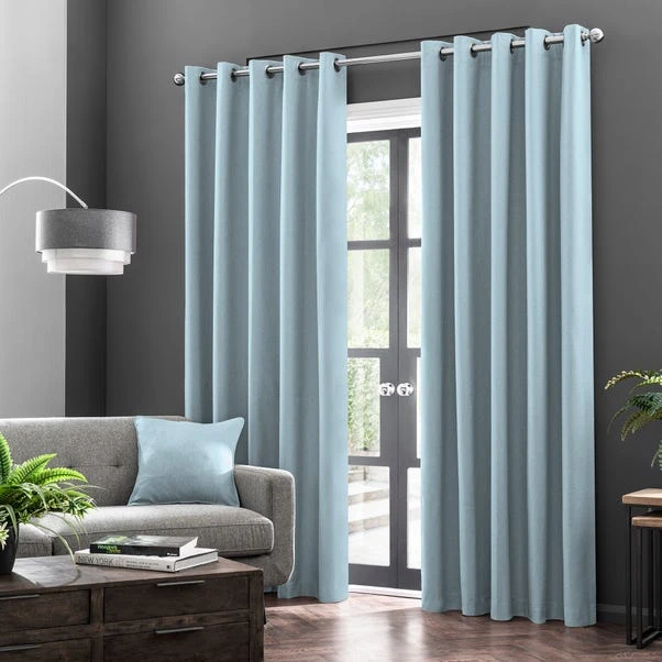 Dunelm Luna Brushed Soft Blue Blackout Eyelet Curtains 4 Dunelm Luna Brushed Soft Blue Blackout Eyelet Curtains - Image 2