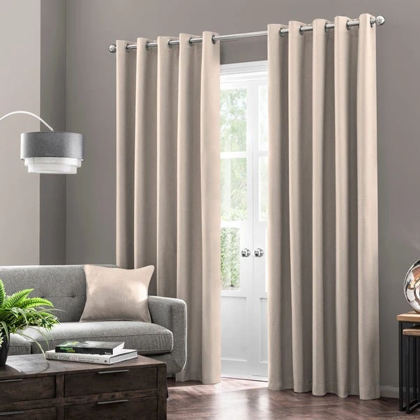Dunelm Luna Brushed Taupe Blackout Eyelet Curtains 4 Dunelm Luna Brushed Taupe Blackout Eyelet Curtains - Image 2