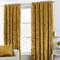 Verona Ochre Velvet Eyelet Curtains