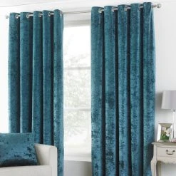 Verona Teal Velvet Eyelet Curtains