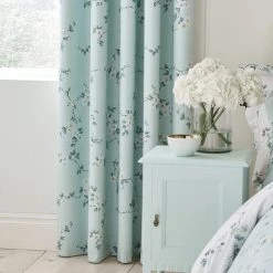 Dunelm Edith Duck Egg Floral Blackout Eyelet Curtains 11 Dunelm Edith Duck Egg Floral Blackout Eyelet Curtains -Dunelm Sales Store 30646313 alt03