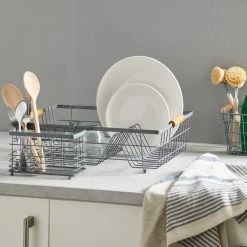 Dunelm Grey And Bamboo Dish Drainer