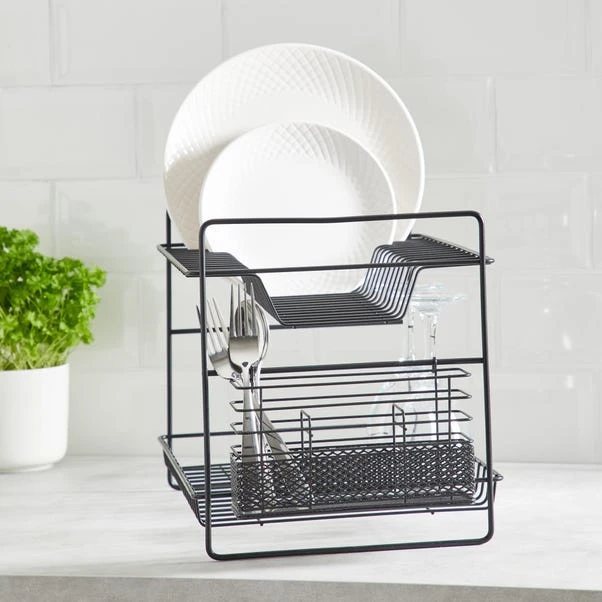 Dunelm 2 Tier Matt Black Dish Drainer And Cutlery Holder 3 Dunelm 2 Tier Matt Black Dish Drainer And Cutlery Holder