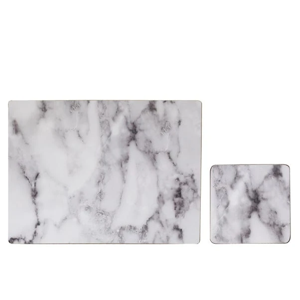 Dunelm Set Of 4 White Marble Effect Placemats & Coasters 3 Dunelm Set Of 4 White Marble Effect Placemats & Coasters
