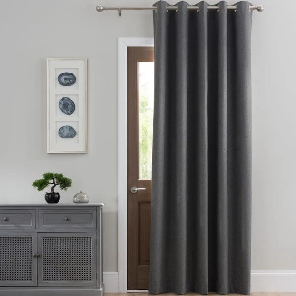 Dunelm Luna Brushed Charcoal Blackout Eyelet Door Curtain 4 Dunelm Luna Brushed Charcoal Blackout Eyelet Door Curtain - Image 2