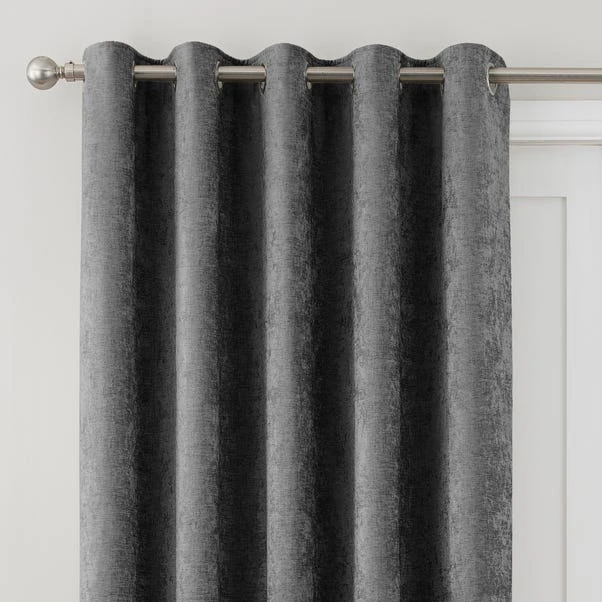 Dunelm Chenille Grey Thermal Eyelet Door Curtain 3 Dunelm Chenille Grey Thermal Eyelet Door Curtain