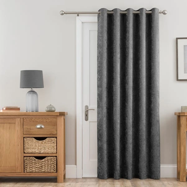 Dunelm Chenille Grey Thermal Eyelet Door Curtain 4 Dunelm Chenille Grey Thermal Eyelet Door Curtain - Image 2