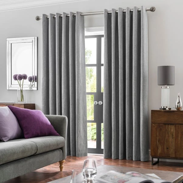 Luxury Collection Oxford Dove Grey Chenille Eyelet Curtains 4 Luxury Collection Oxford Dove Grey Chenille Eyelet Curtains - Image 2