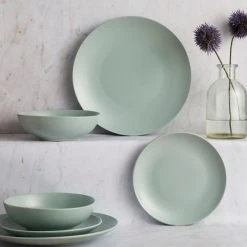 Dunelm Stoneware Seafoam Blue Matte 12 Piece Dinner Set