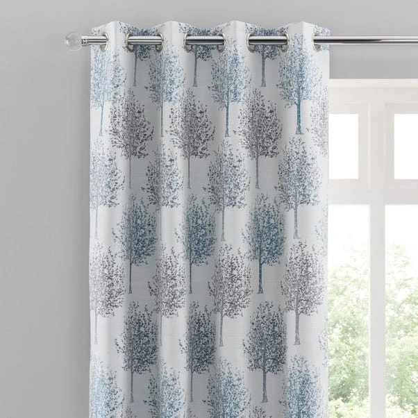 Luxury Collection Jacquard Trees Teal Eyelet Curtains 3 Luxury Collection Jacquard Trees Teal Eyelet Curtains