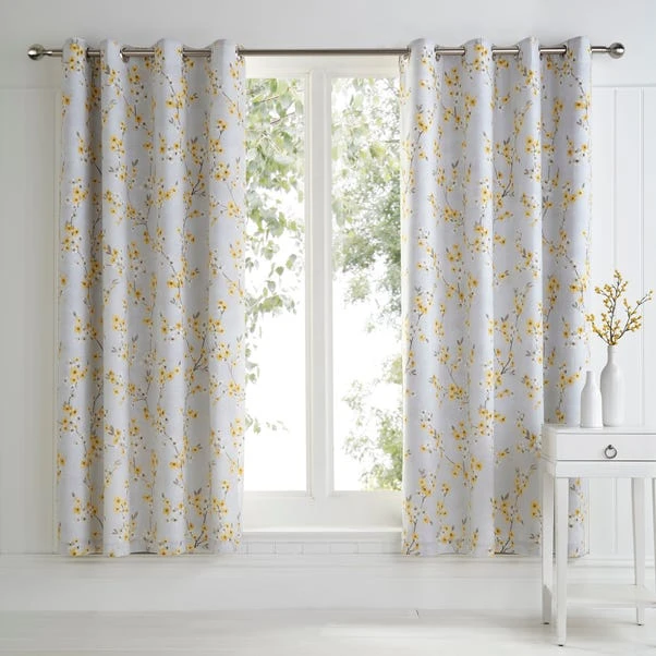 Dunelm Alisha Yellow Blackout Eyelet Curtains 4 Dunelm Alisha Yellow Blackout Eyelet Curtains - Image 2