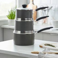 Dunelm Non-Stick Hard Anodised 3 Piece Pan Set