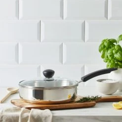 Dunelm Stainless Steel Covered 24cm Saute Pan