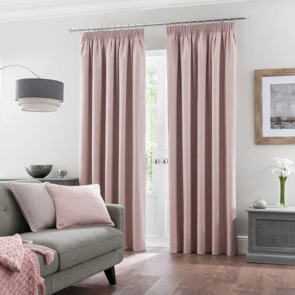 Dunelm Luna Brushed Blush Blackout Pencil Pleat Curtains 4 Dunelm Luna Brushed Blush Blackout Pencil Pleat Curtains - Image 2