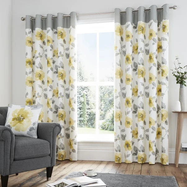 Fusion Adriana Ochre Floral Eyelet Curtains 4 Fusion Adriana Ochre Floral Eyelet Curtains - Image 2