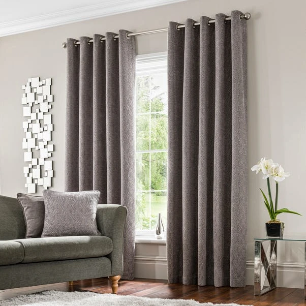 Luxury Collection Abstract Chenille Dove Grey Eyelet Curtains 4 Luxury Collection Abstract Chenille Dove Grey Eyelet Curtains - Image 2