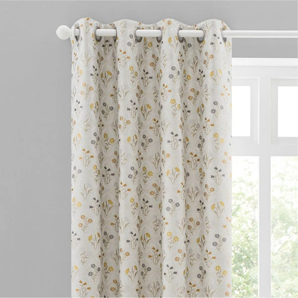 Luxury Collection Fleur Floral Jacquard Ochre Eyelet Curtains 3 Luxury Collection Fleur Floral Jacquard Ochre Eyelet Curtains