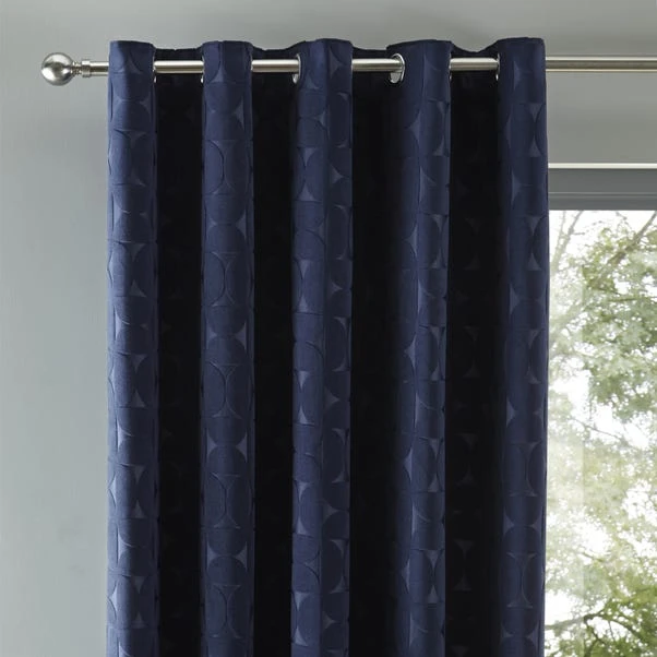 Elements Sten Geometric Velour Navy Eyelet Curtains 3 Elements Sten Geometric Velour Navy Eyelet Curtains