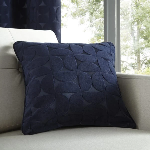 Elements Sten Geometric Velour Navy Eyelet Curtains 7 Elements Sten Geometric Velour Navy Eyelet Curtains - Image 5