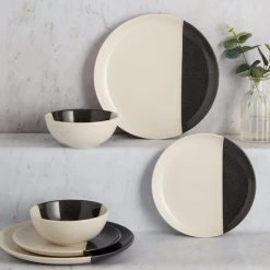 Dunelm Elements Dipped Charcoal 12 Piece Dinner Set