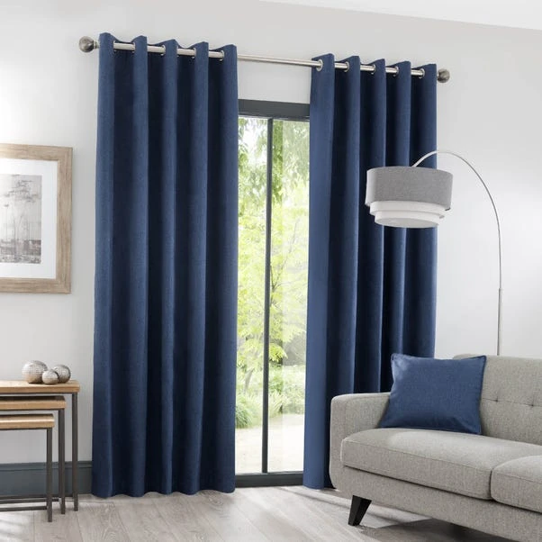 Dunelm Luna Brushed Navy Blackout Eyelet Curtains 4 Dunelm Luna Brushed Navy Blackout Eyelet Curtains - Image 2
