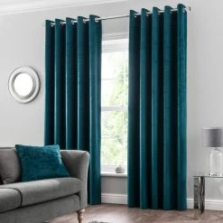 Dunelm Ruben Teal Velour Eyelet Curtains 9 Dunelm Ruben Teal Velour Eyelet Curtains -Dunelm Sales Store 30672630 alt01