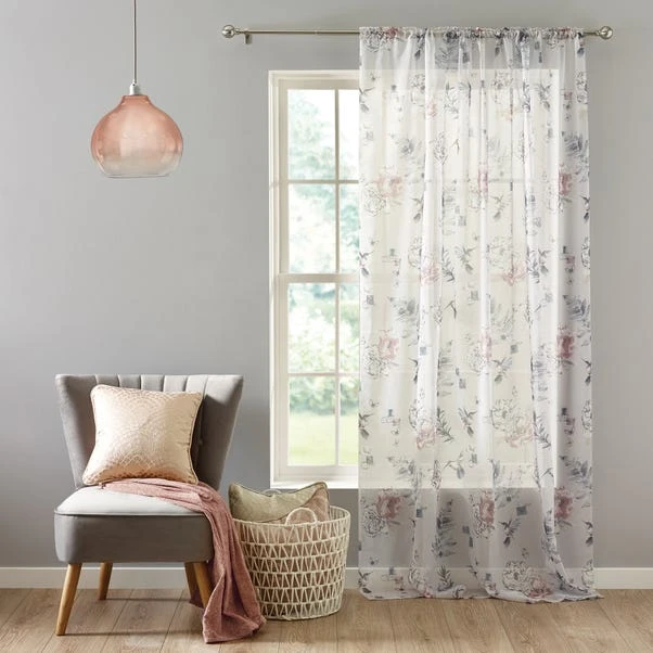 Dunelm Heavenly Hummingbird Dove Grey Slot Top Single Voile Panel 4 Dunelm Heavenly Hummingbird Dove Grey Slot Top Single Voile Panel - Image 2