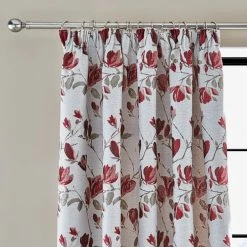 Dunelm Ellis Floral Jacquard Red Pencil Pleat Curtains