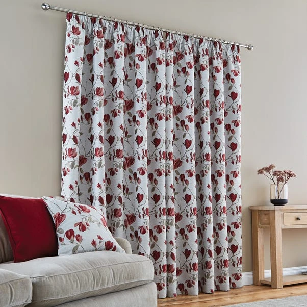 Dunelm Ellis Floral Jacquard Red Pencil Pleat Curtains 6 Dunelm Ellis Floral Jacquard Red Pencil Pleat Curtains - Image 4