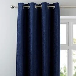 Luxury Collection Chenille Navy Eyelet Curtains