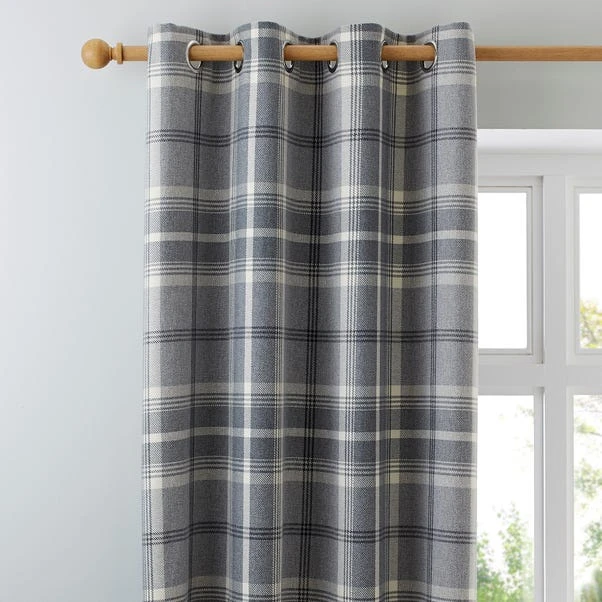 Luxury Collection Highland Check Dove Grey Eyelet Curtains 3 Luxury Collection Highland Check Dove Grey Eyelet Curtains