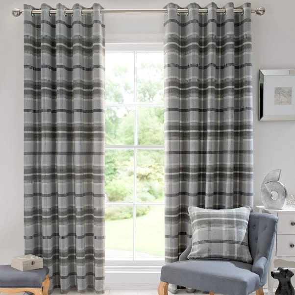 Luxury Collection Highland Check Dove Grey Eyelet Curtains 4 Luxury Collection Highland Check Dove Grey Eyelet Curtains - Image 2